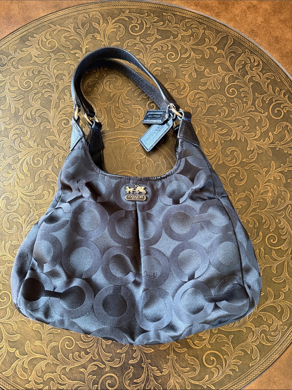 Coach Black Signature C Satin Hobo Bag